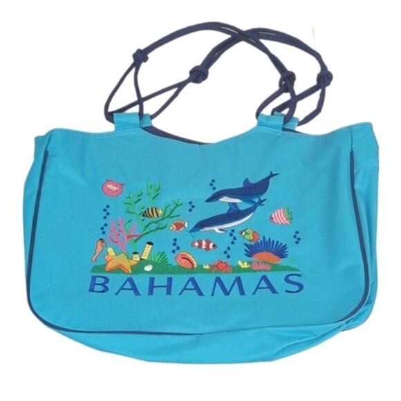 Bahamas Canvas Tote Bag Large Travel Purse Beach Ocean Island Vacation Rope - Picture 1 of 12